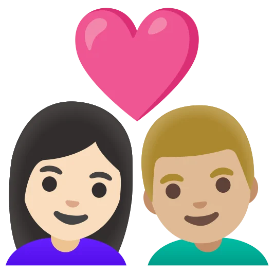 The couple with heart: woman, man: light skin tone, medium-light skin tone emoji.