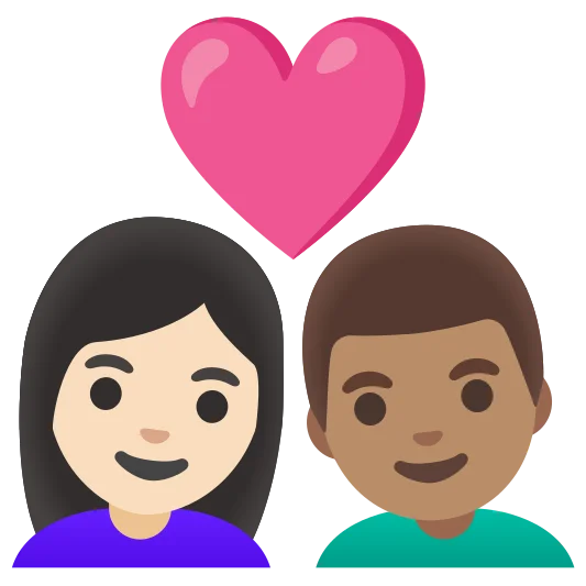 The couple with heart: woman, man: light skin tone, medium skin tone emoji.