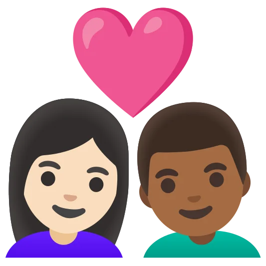 The couple with heart: woman, man: light skin tone, medium-dark skin tone emoji.