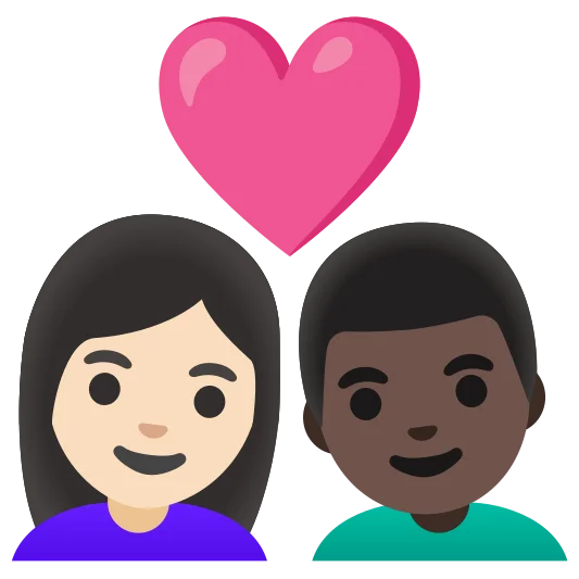 The couple with heart: woman, man: light skin tone, dark skin tone emoji.