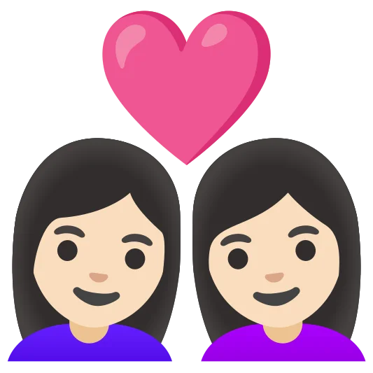 The couple with heart: woman, woman: light skin tone, light skin tone emoji.
