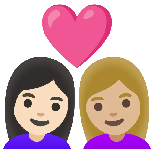 The couple with heart: woman, woman: light skin tone, medium-light skin tone emoji.