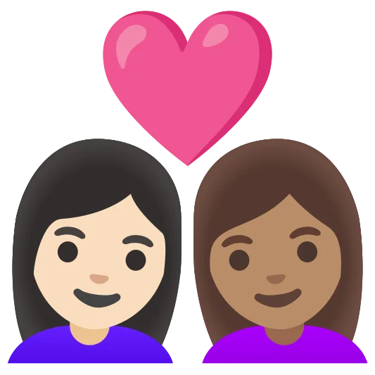 The couple with heart: woman, woman: light skin tone, medium skin tone emoji.