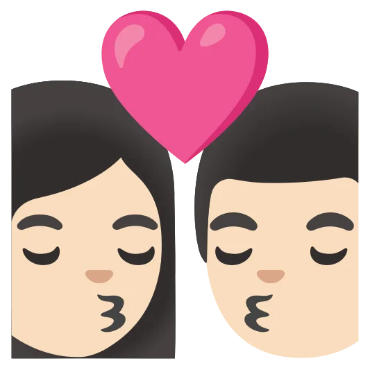 The kiss: woman, man: light skin tone, light skin tone emoji.