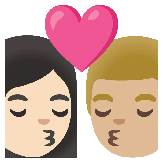 The kiss: woman, man: light skin tone, medium-light skin tone emoji.