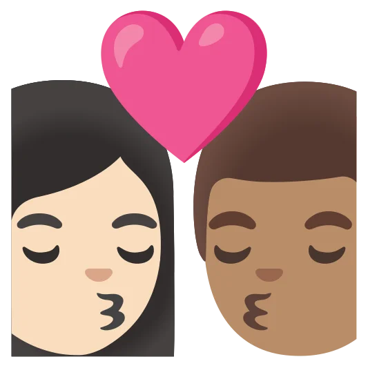 The kiss: woman, man: light skin tone, medium skin tone emoji.