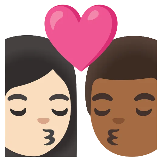 The kiss: woman, man: light skin tone, medium-dark skin tone emoji.