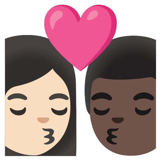 The kiss: woman, man: light skin tone, dark skin tone emoji.