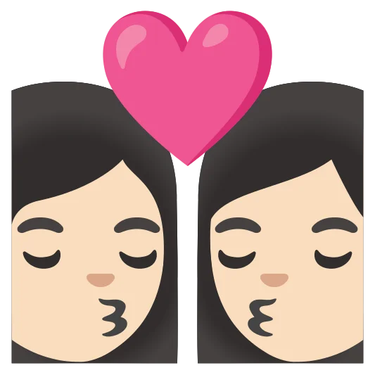 The kiss: woman, woman: light skin tone, light skin tone emoji.