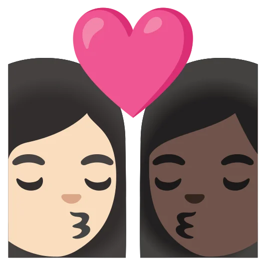 The kiss: woman, woman: light skin tone, dark skin tone emoji.