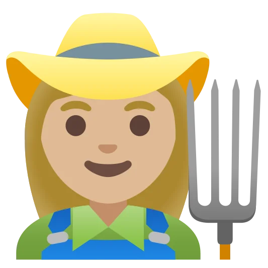 The woman farmer: medium-light skin tone emoji.