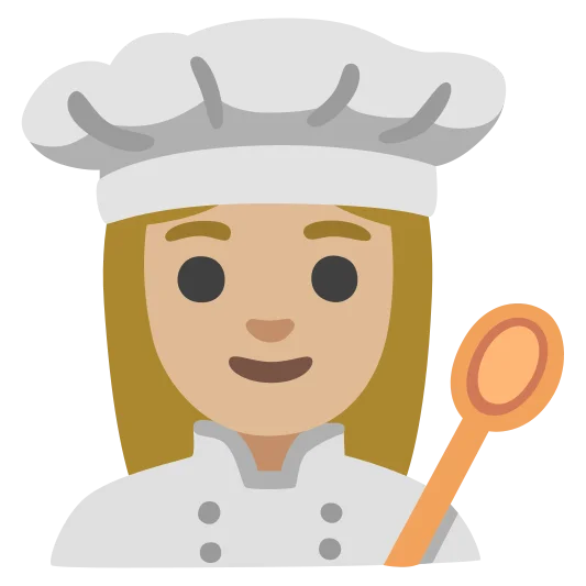 The woman cook: medium-light skin tone emoji.