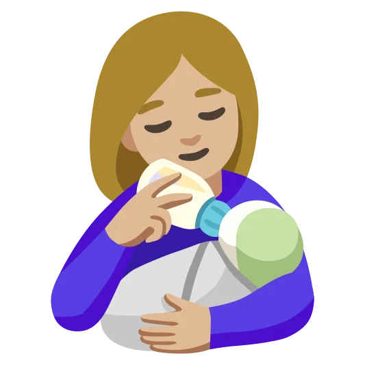 The woman feeding baby: medium-light skin tone emoji.