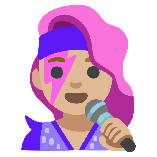 The woman singer: medium-light skin tone emoji.