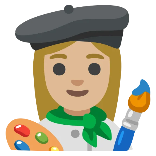 The woman artist: medium-light skin tone emoji.