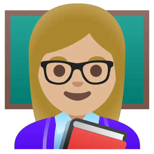 The woman teacher: medium-light skin tone emoji.