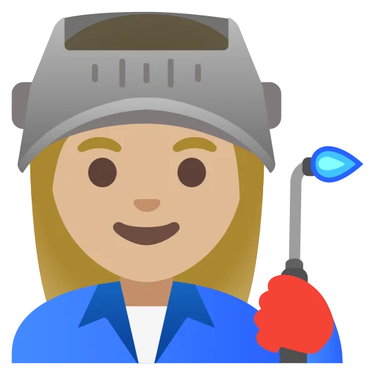 The woman factory worker: medium-light skin tone emoji.