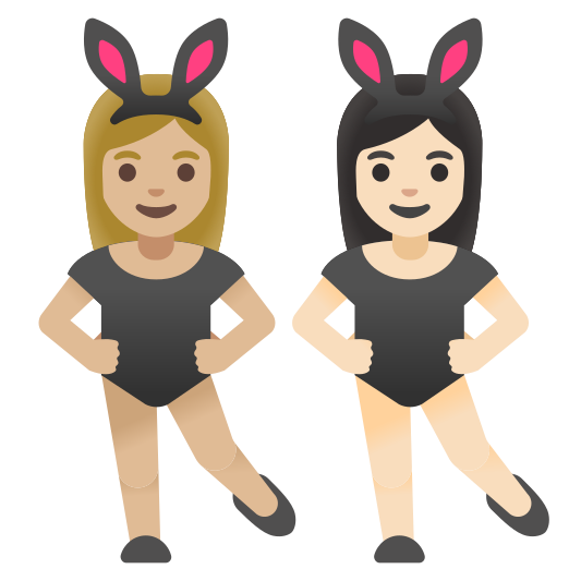 The women with bunny ears: medium-light skin tone, light skin tone emoji.