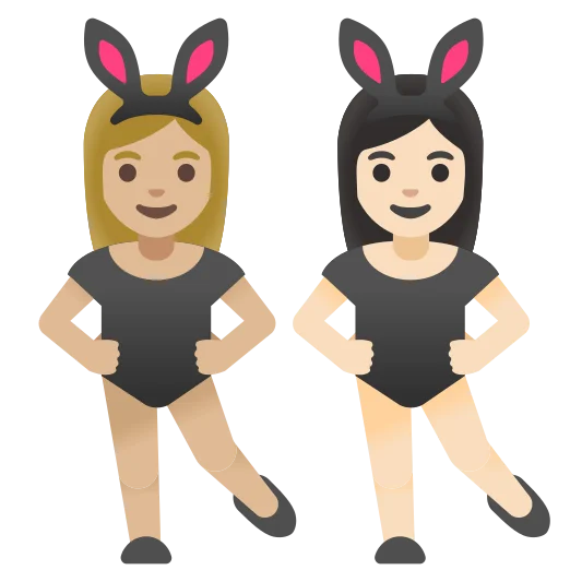 The women with bunny ears: medium-light skin tone, light skin tone emoji.