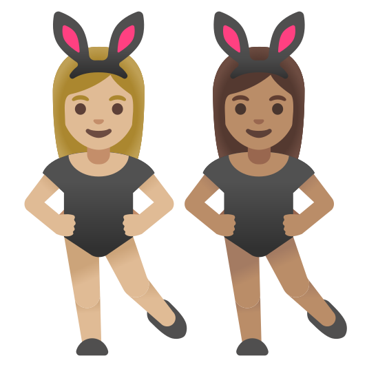 The women with bunny ears: medium-light skin tone, medium skin tone emoji.