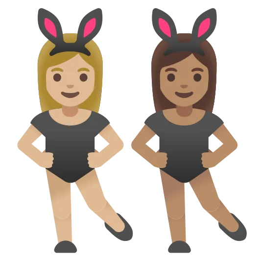 The women with bunny ears: medium-light skin tone, medium skin tone emoji.