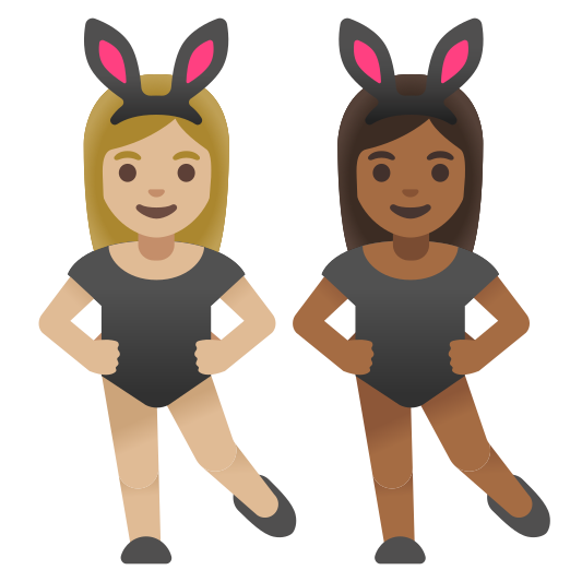 The women with bunny ears: medium-light skin tone, medium-dark skin tone emoji.