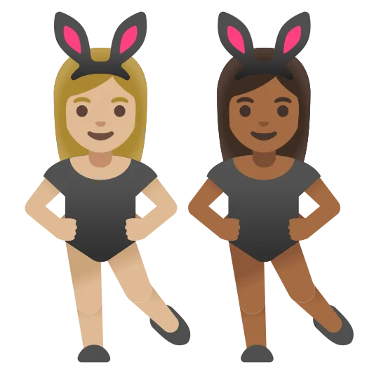 The women with bunny ears: medium-light skin tone, medium-dark skin tone emoji.