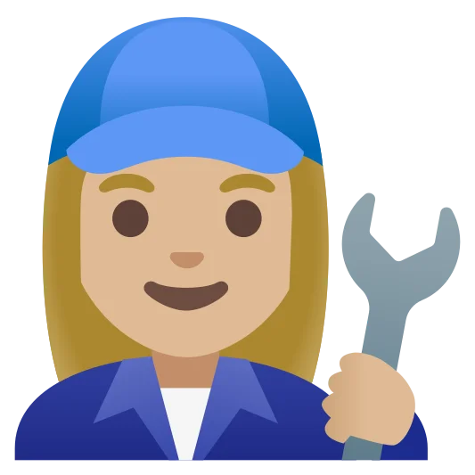 The woman mechanic: medium-light skin tone emoji.