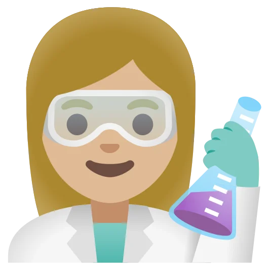 The woman scientist: medium-light skin tone emoji.
