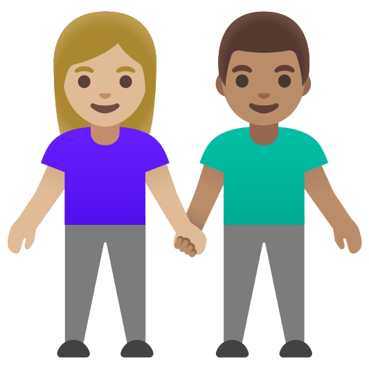 The woman and man holding hands: medium-light skin tone, medium skin tone emoji.
