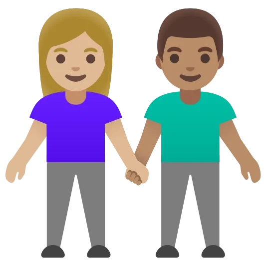 The woman and man holding hands: medium-light skin tone, medium skin tone emoji.