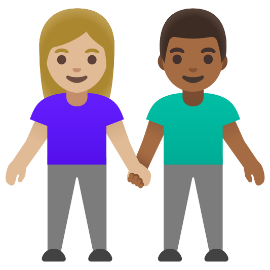 The woman and man holding hands: medium-light skin tone, medium-dark skin tone emoji.