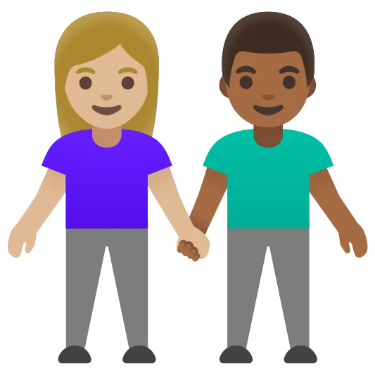 The woman and man holding hands: medium-light skin tone, medium-dark skin tone emoji.
