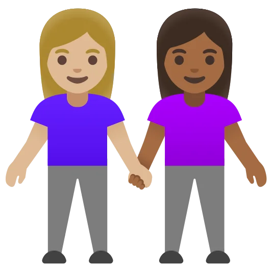 The women holding hands: medium-light skin tone, medium-dark skin tone emoji.
