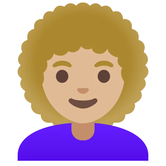 The woman: curly hair: medium-light skin tone emoji.