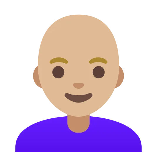 The woman: bald: medium-light skin tone emoji.