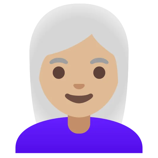The woman: white hair: medium-light skin tone emoji.