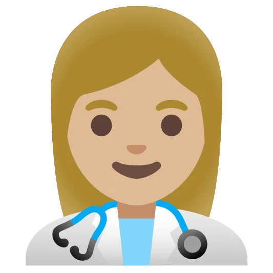 The woman health worker: medium-light skin tone emoji.