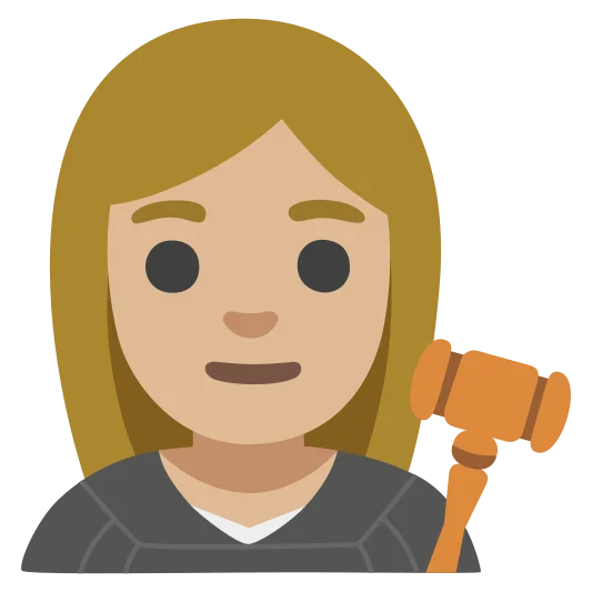 The woman judge: medium-light skin tone emoji.