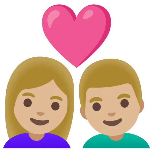 The couple with heart: woman, man: medium-light skin tone, medium-light skin tone emoji.