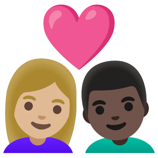 The couple with heart: woman, man: medium-light skin tone, dark skin tone emoji.