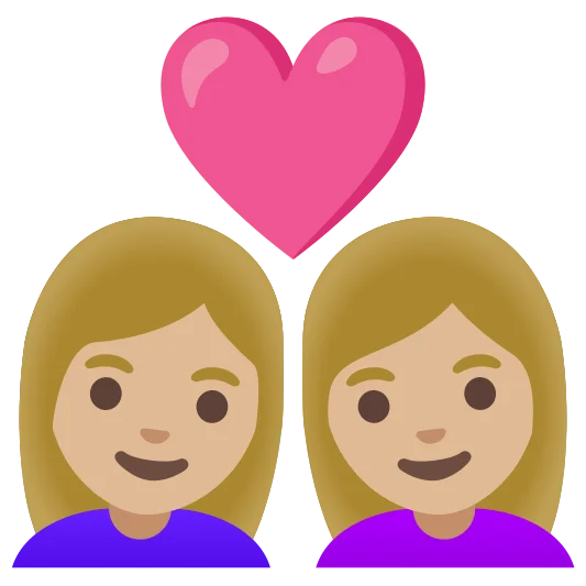 The couple with heart: woman, woman: medium-light skin tone, medium-light skin tone emoji.
