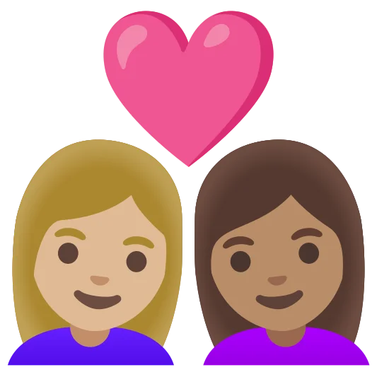 The couple with heart: woman, woman: medium-light skin tone, medium skin tone emoji.