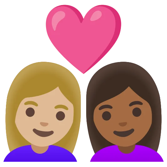 The couple with heart: woman, woman: medium-light skin tone, medium-dark skin tone emoji.