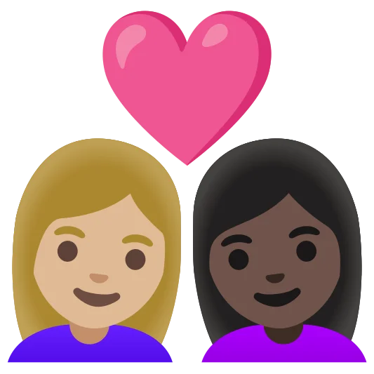 The couple with heart: woman, woman: medium-light skin tone, dark skin tone emoji.