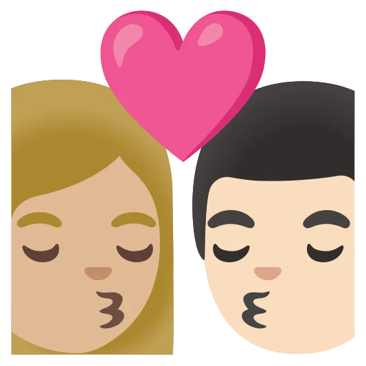 The kiss: woman, man: medium-light skin tone, light skin tone emoji.