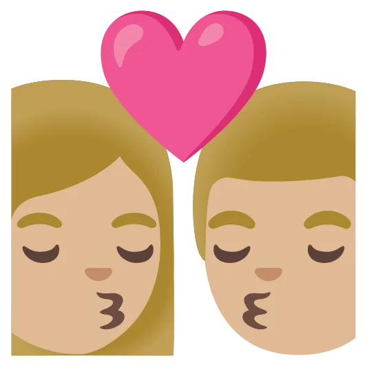 The kiss: woman, man: medium-light skin tone, medium-light skin tone emoji.