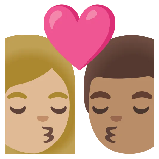 The kiss: woman, man: medium-light skin tone, medium skin tone emoji.