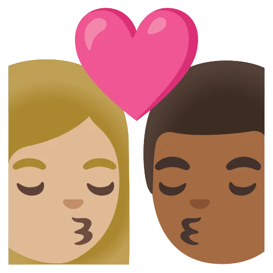 The kiss: woman, man: medium-light skin tone, medium-dark skin tone emoji.