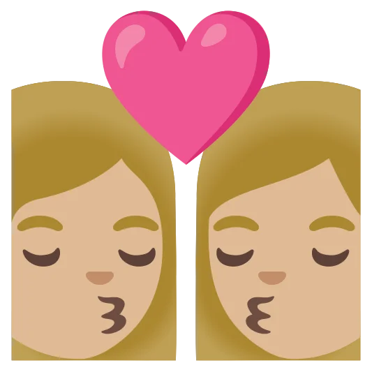 The kiss: woman, woman: medium-light skin tone, medium-light skin tone emoji.